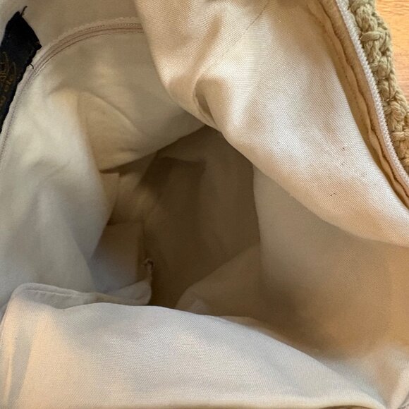 Crochet Beige & White Shoulder Bag Zipper Closures Bag Etc Lined Boho Retro - Picture 5 of 8